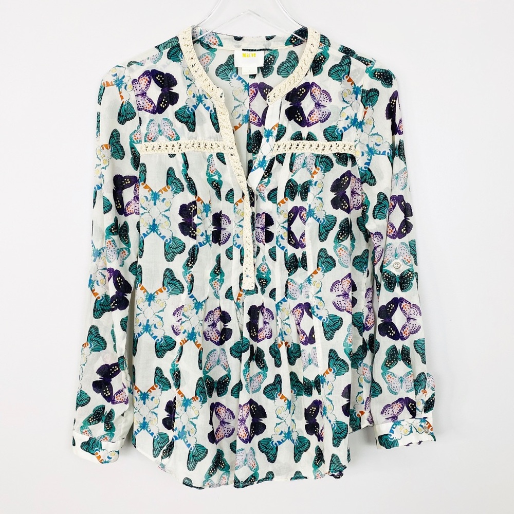 ANTHROPOLOGIE Abella Pintuck Blouse 2 Butterfly